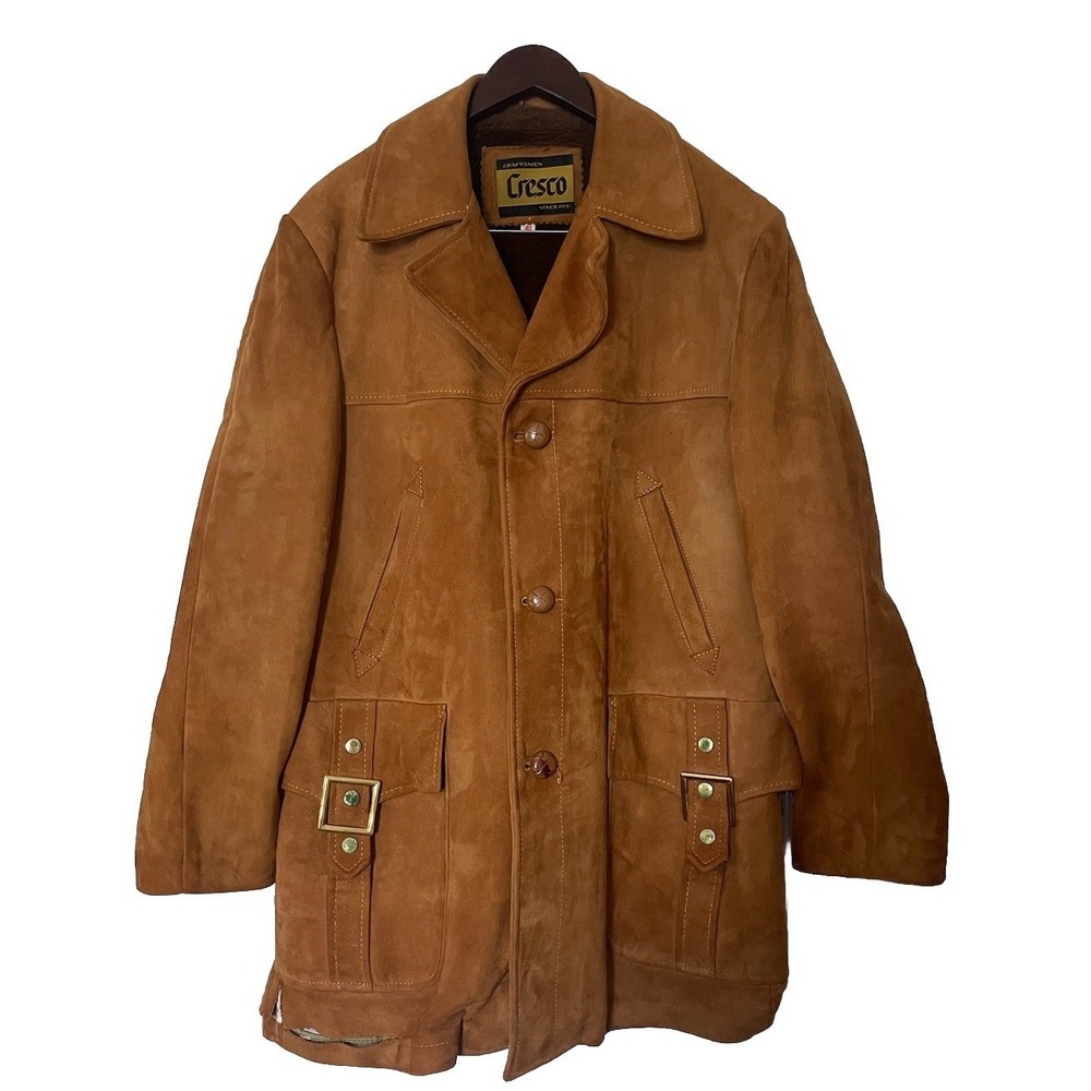 Men's Vtg CRESCO Suede Leather Button Up 40 Western Brown Warm Lined Jacket Read